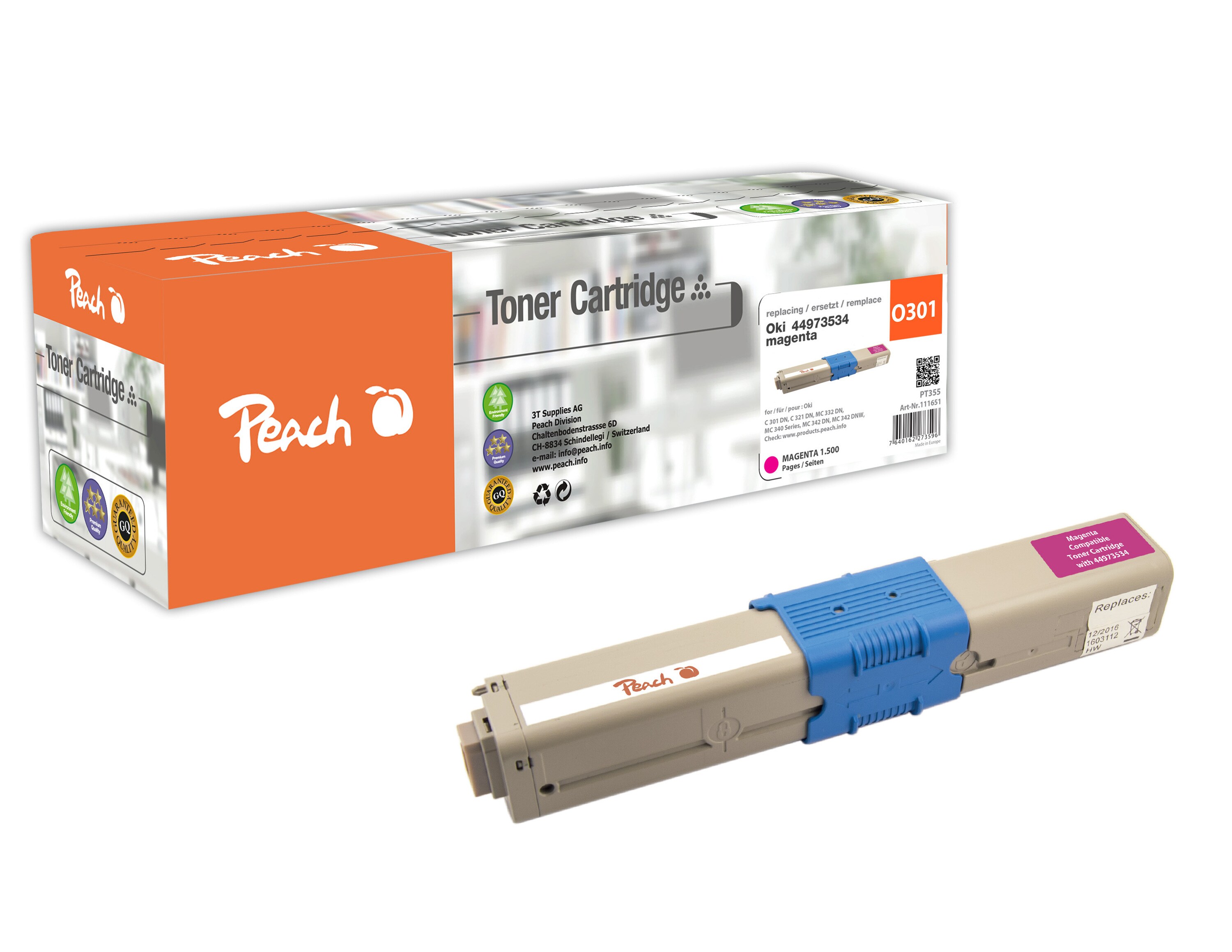Peach O4496/47/97 Toner ma ersetzt OKI 44973534 für z.B. OKI C 301 DN, OKI C 321 DN, OKI MC 332 DN, OKI MC 340, OKI MC 342 DN, OKI MC 342 DNW (wiederaufbereitet)
