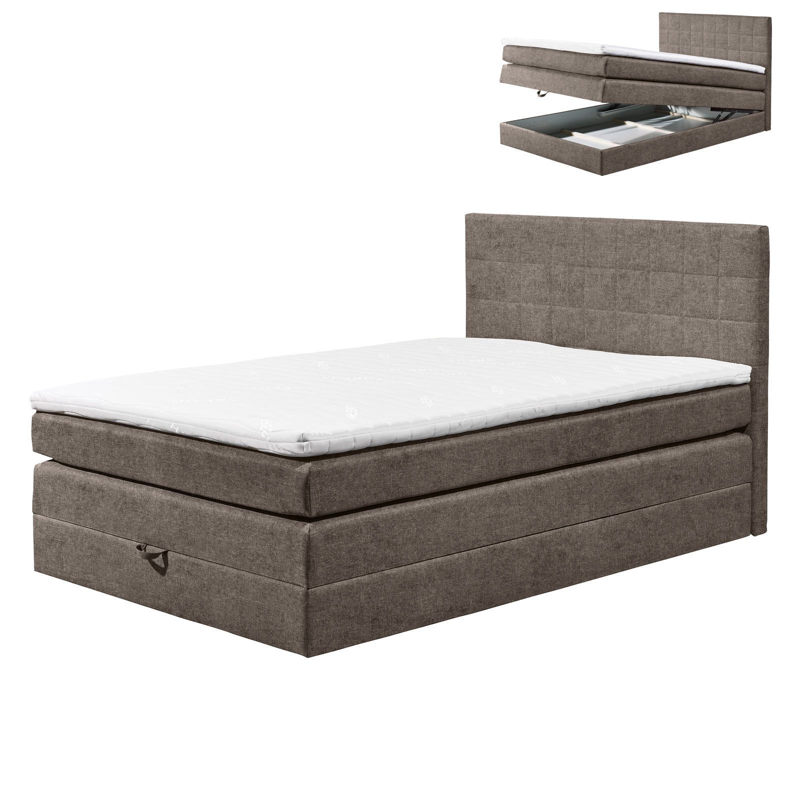 Boxspringbett - stone - H2 - Webstoff - 140x200 cm