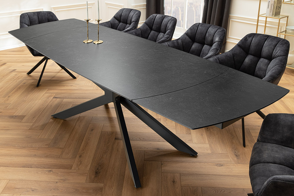 Ausziehbarer Esstisch COSMOS 160-240cm anthrazit Keramik schwarzes Metallgestell