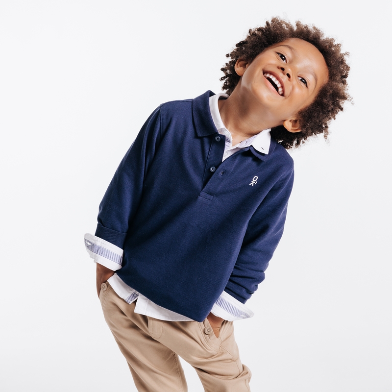 Polo manches longues bleu garçon