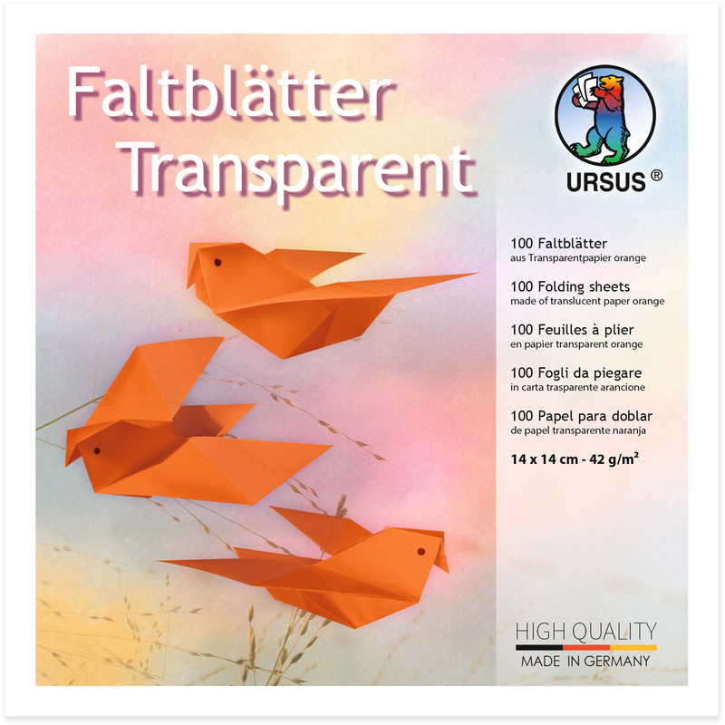 Ursus Origamipapier, transparent, 14 x 14 cm, orange, 100 Blatt