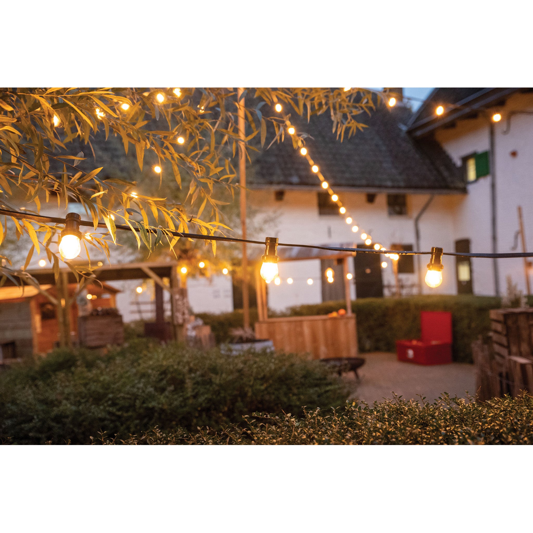 Showgear Festoon Light E27 prikkabel, 20 m en 20 fittingen, zwart