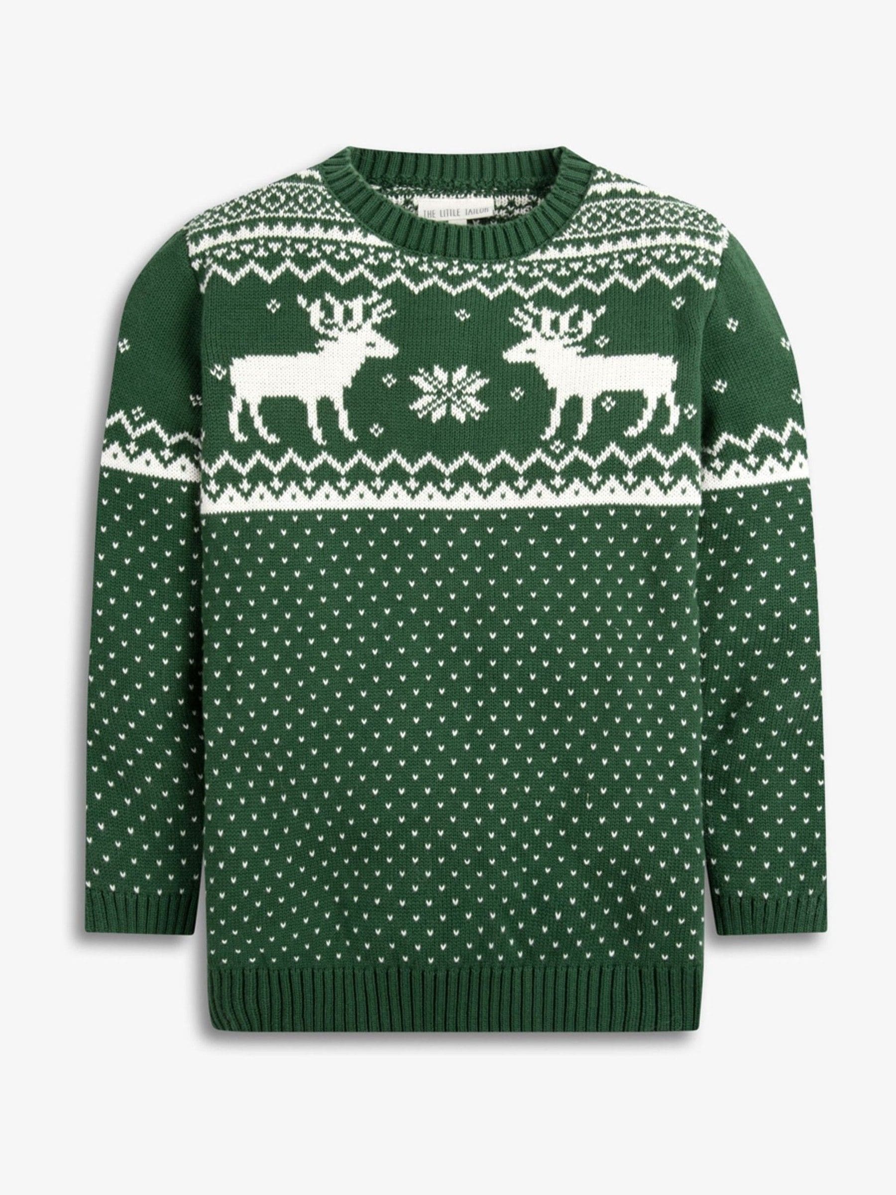 Groen - The Little Tailor kinderkersttrui met rendier-fairislepatroon