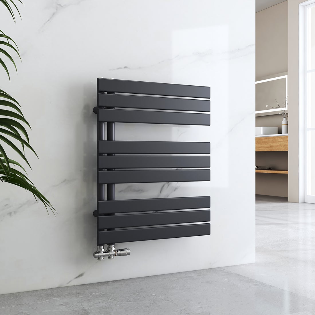 EMKE Badkamerradiator Vlak 762x600 mm Antraciet, Kleine Handdoekverwarmer Handdoekdroger, Paneel Handdoekhouder Zijaansluiting voor Water 479W