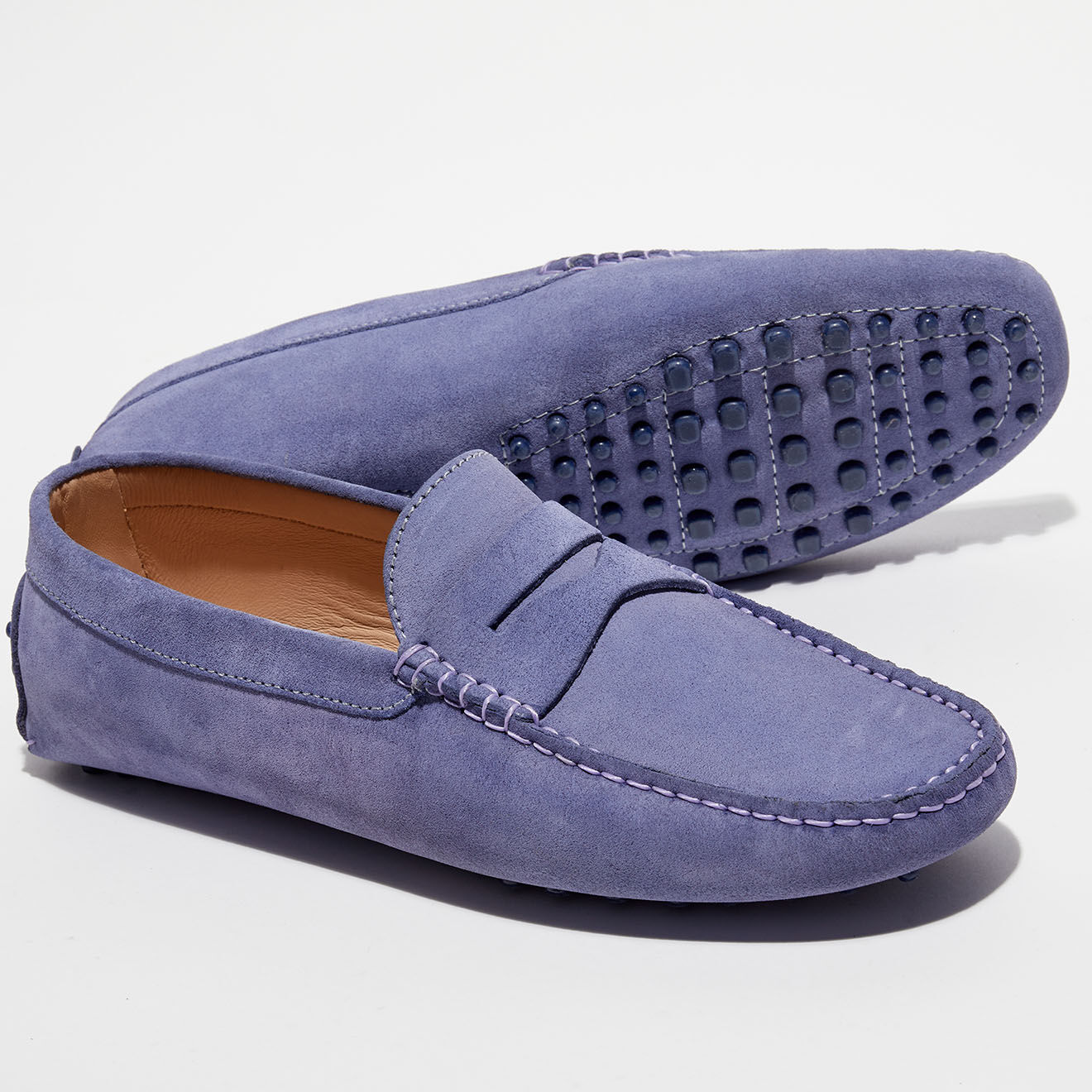 Loafers Mocassins en Velours de Cuir Martin bleu lavande