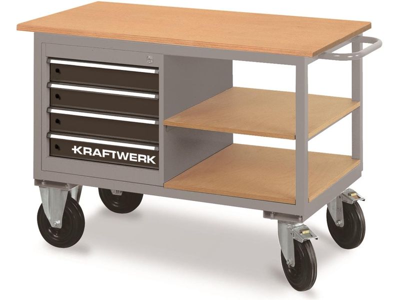 Kraftwerk Rollwerkbank mit 4 Schubladen und 2 Ablageböden Industry Storage Werkbank auf Rollen mit 4 Schubladen