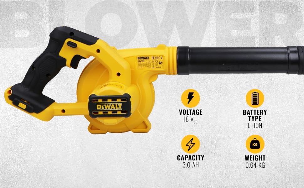 DEWALT Souffleur Brushless XR 18V 5Ah Li-Ion - Souffleur Électrique Portable sans Fil - Volume d'Air 450cfm - Vitesse 200km/h - 3,1 kg DCMBL562N-XJ