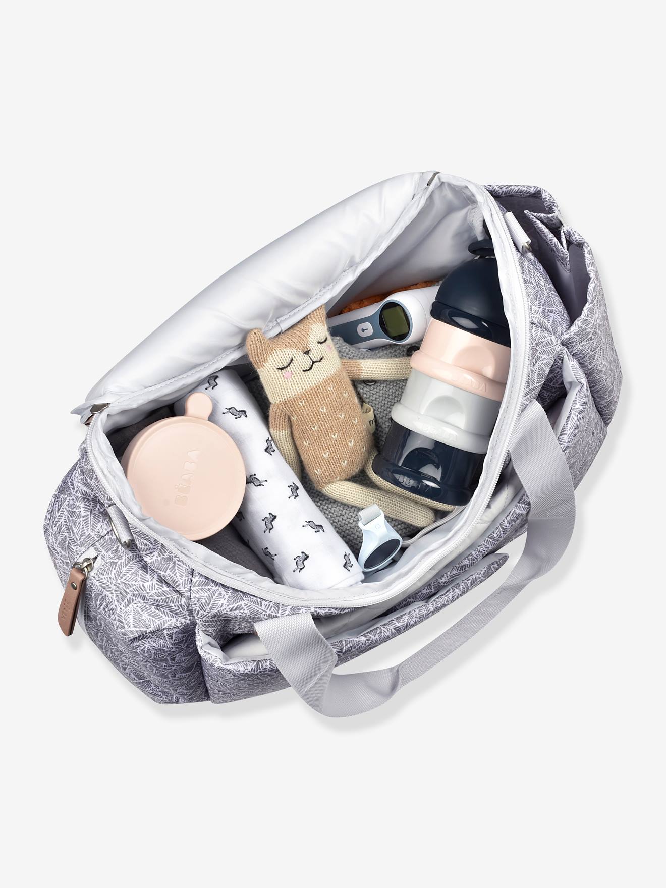 Bolsa de maternidade Sydney II BEABA, cinza claro com estampa.