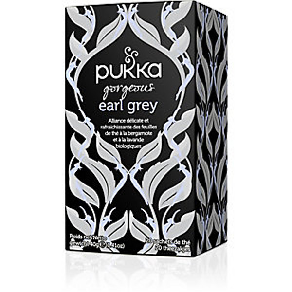pukka Thé noir biologique et équitable Earl Grey, bergamote, lavande, citron, boîte de 20 sachets emballés individuellement