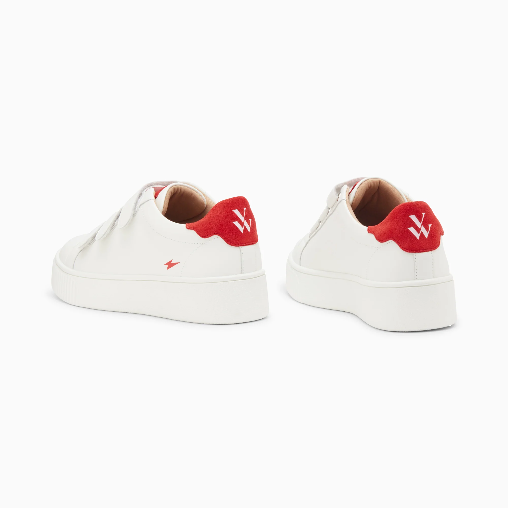 Sneakers-Baskets mini éclair Solange blanc et rouge à scratchs