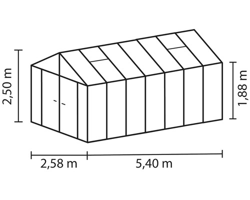 Kas Vitavia Zeus Comfort 13800, 16 mm dubbelwandige polycarbonaatpanelen met basisprofiel, 258,4 x 539,6 cm, aluminium