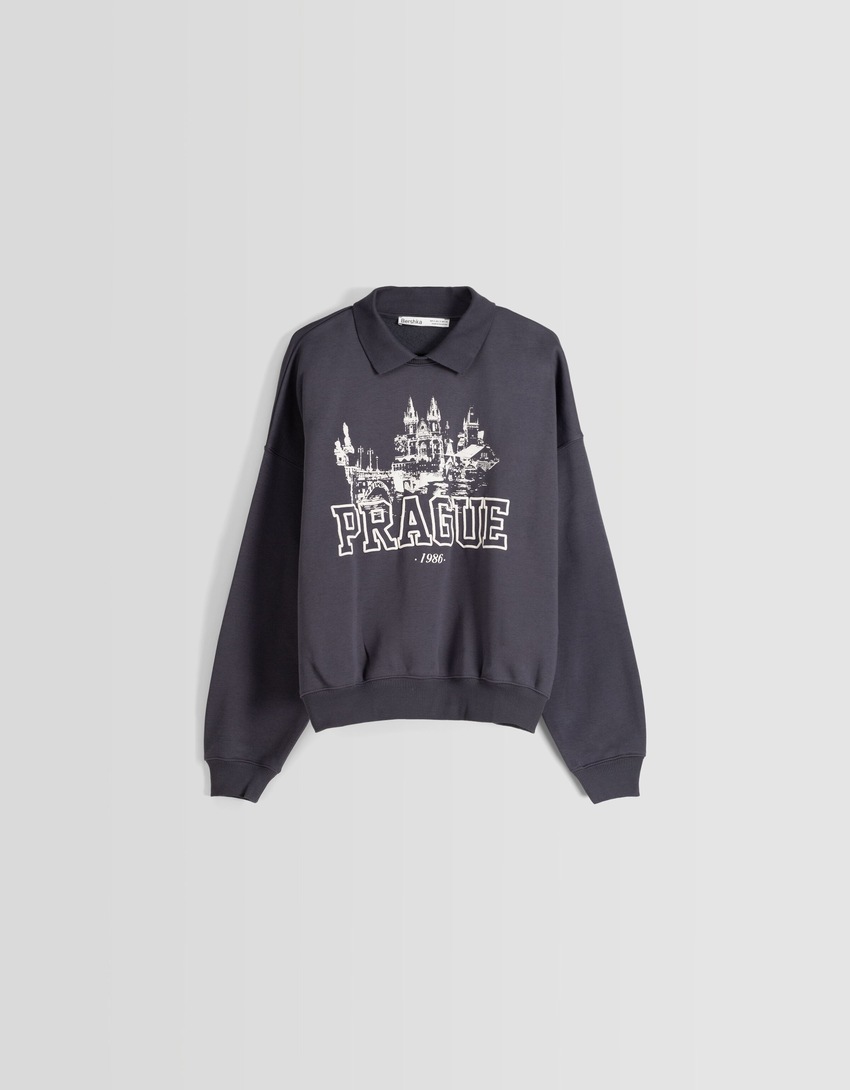 Moletom estampado com gola polo