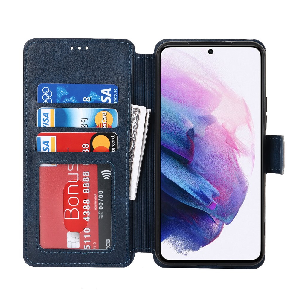 Samsung Galaxy S22 5G Leder Tasche mit Kartenfach im Retro Style - Dunkelblau