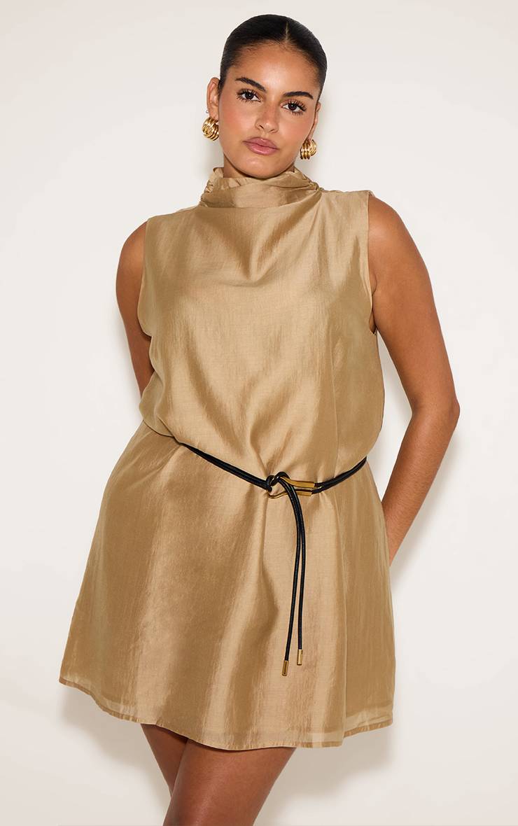 Gris Pierre Robe Droite Grande Taille Col Montant En Organza