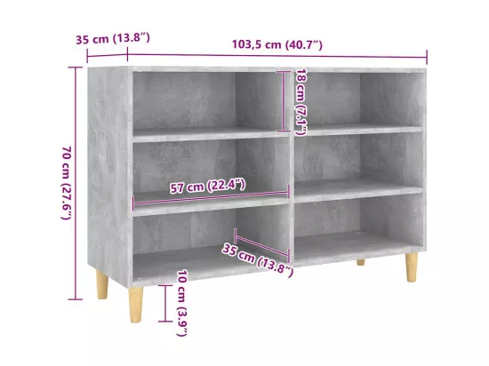 Buffet gris béton 103,5x35x70 cm bois d'ingénierie