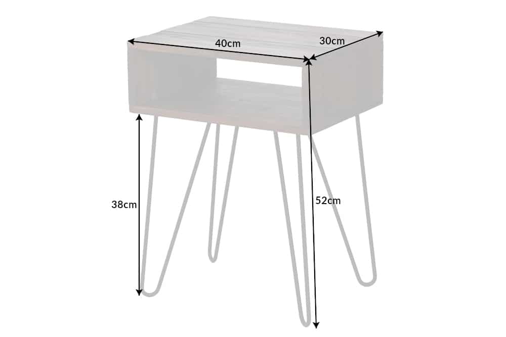 Massivholz Beistelltisch SCORPION 55cm Akazie Nachttisch mit Ablage Hairpin Legs Metall