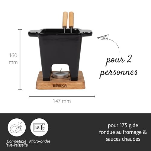 Boska Tapas Fondue Nero   Pour 2 personnes   Capacité de 300 ml   Fourchettes à fondue incluses   Convient au micro ondes et au lave vaisselle : Cuisine et Maison