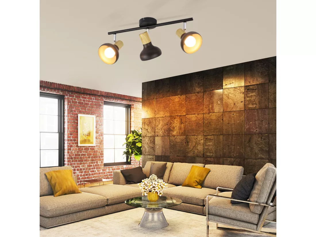 NETTLIFE Spot de plafond 3 flammes E14 plafonnier vintage orientable à 350° pour couloir salon