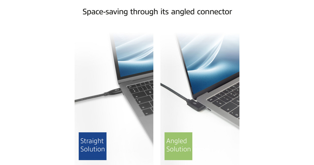 ACT ConnectivityUSB 3.2 USB-C (links/rechts haaks) naar USB-C (links/rechts haaks) kabel  (Zwart, 10 Gbit/s, 60W, 1 meter)