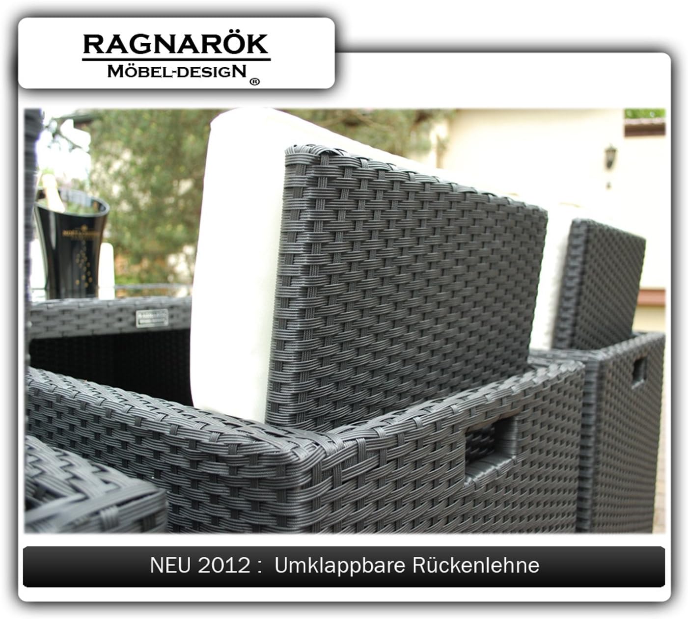 Ragnarök-Möbeldesign Polyrattan Gartenmöbel Set für 10 Personen – XXL Esstisch 190x125 cm mit ESG-Glasplatte – 6 Sessel & 4 Hocker inkl. Polster – Aluminiumrahmen – vormontiert
