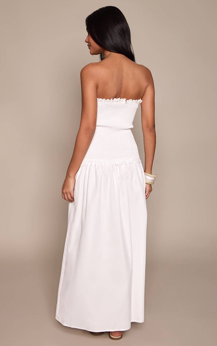 Blanc Robe Maxi Froncée Bustier À Bord Volant
