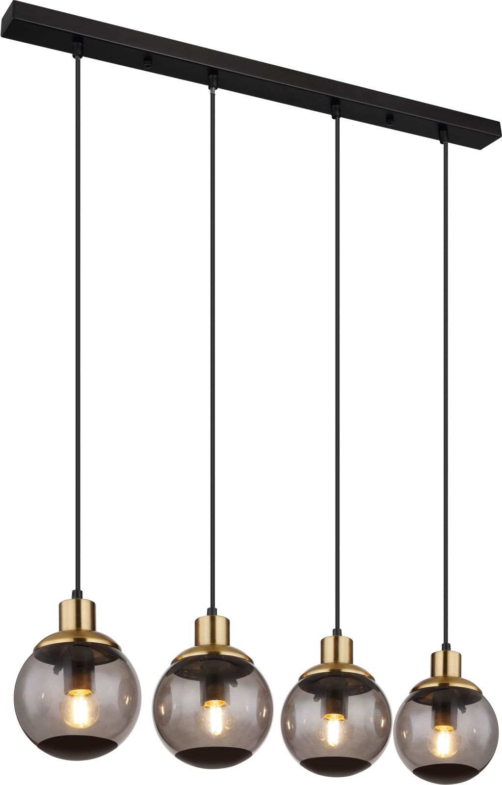 Pendelleuchte - rauchfarben-schwarz-goldfarben - 4-flammig - 110 cm