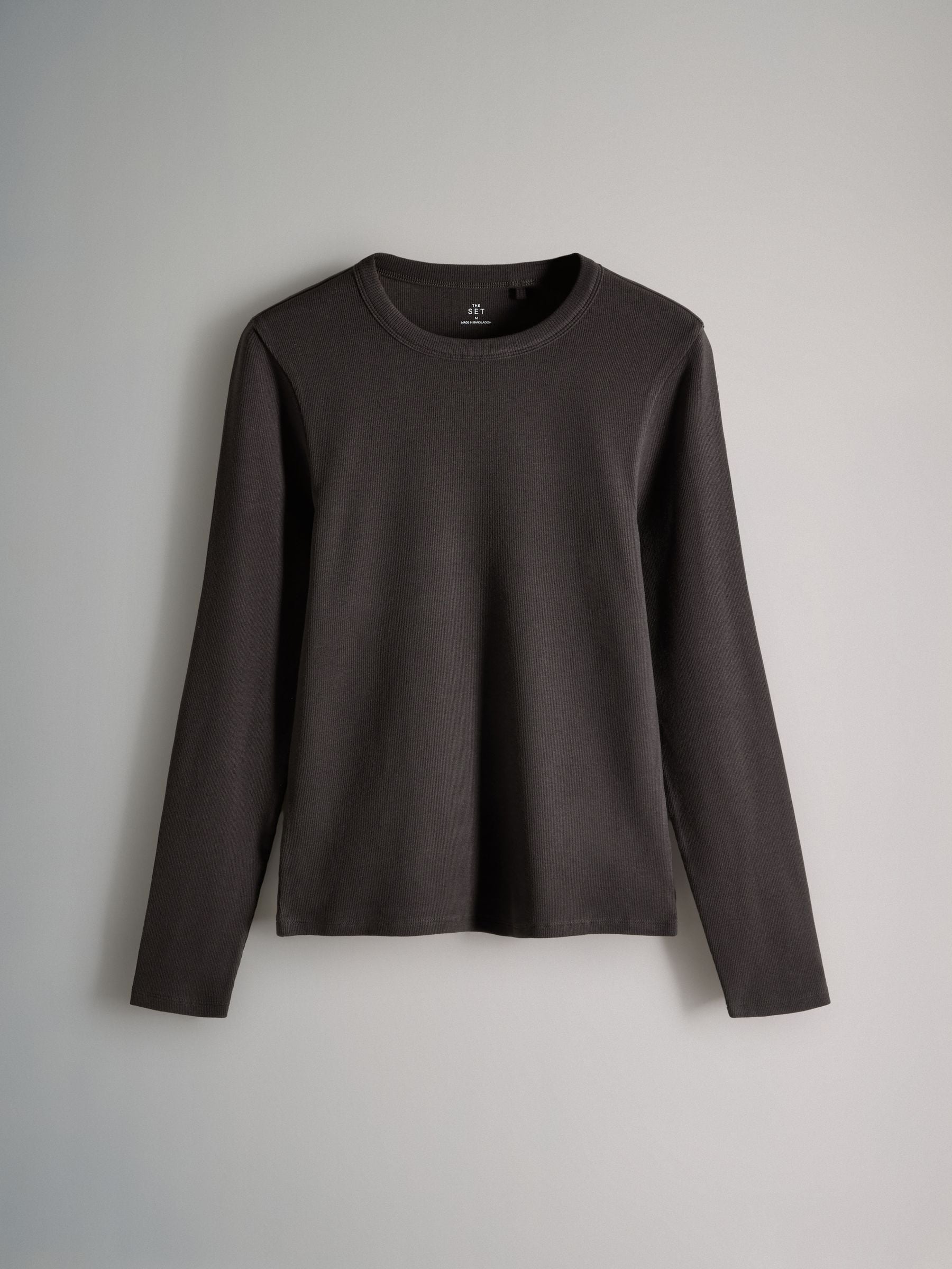 Zwart/chocoladebruin/crème - The Set van 3 geribbelde T-shirts met lange mouwen