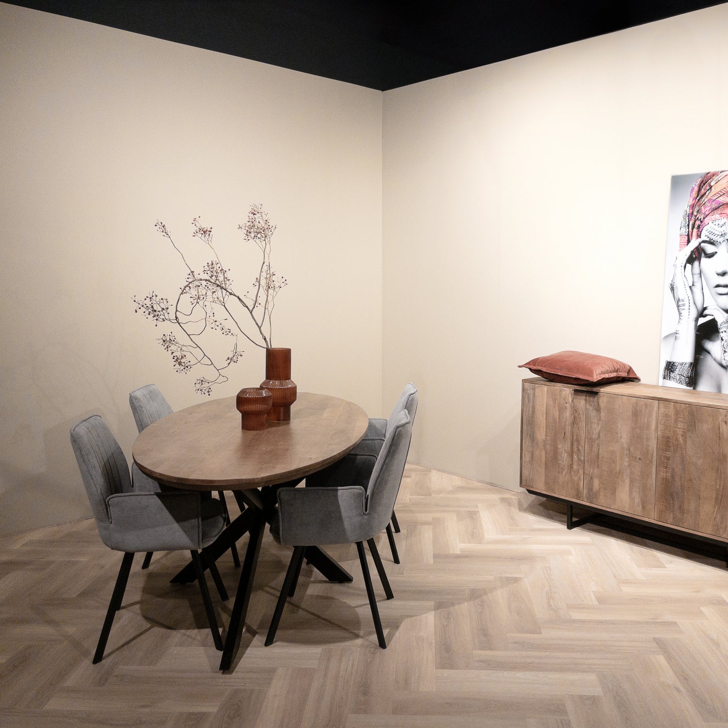 Livingfurn eettafel Jesper naturel / zwart 180 x 90 x 76 cm