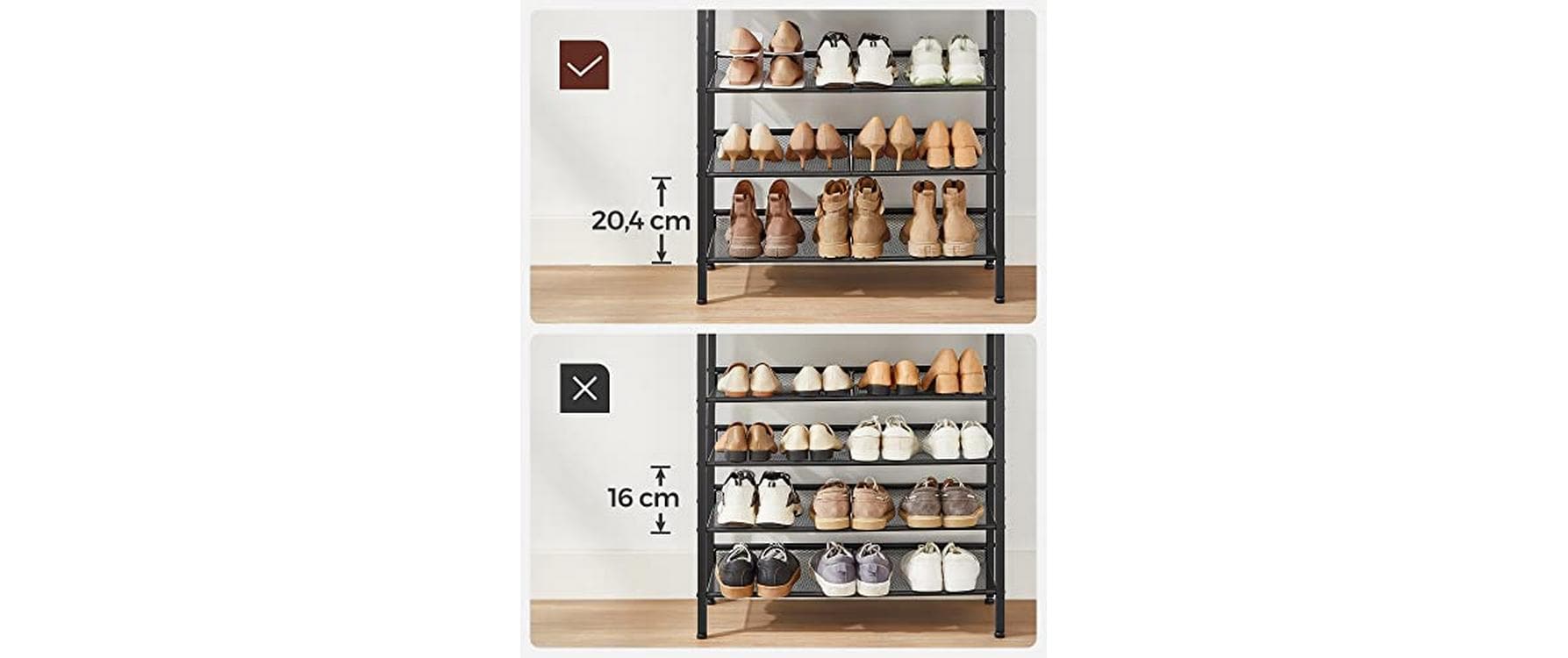 Schuhregal mit 5 Ablagen 75 x 93, Braun/SchwarzSchuhgestell