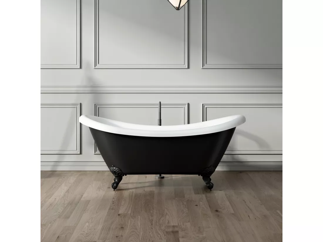 Baignoire ancienne rétro sur pieds DARLINGTON Noire 175 cm Pieds d'Aigle Bronze jaune vieilli