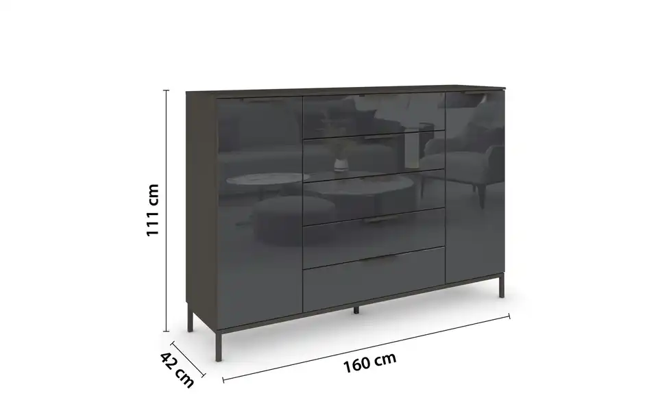 Highboard Basaltgrau, Graphit Basaltgrau, Graphit Front: Glas, Oberboden: Dekor 160 cm Graphit