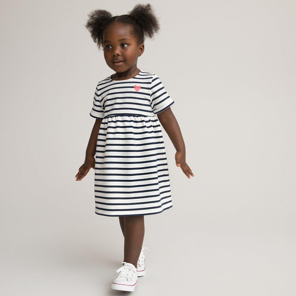 COLEÇÃO LA REDOUTE<br>Vestido listrado com mangas curtas, em fleece