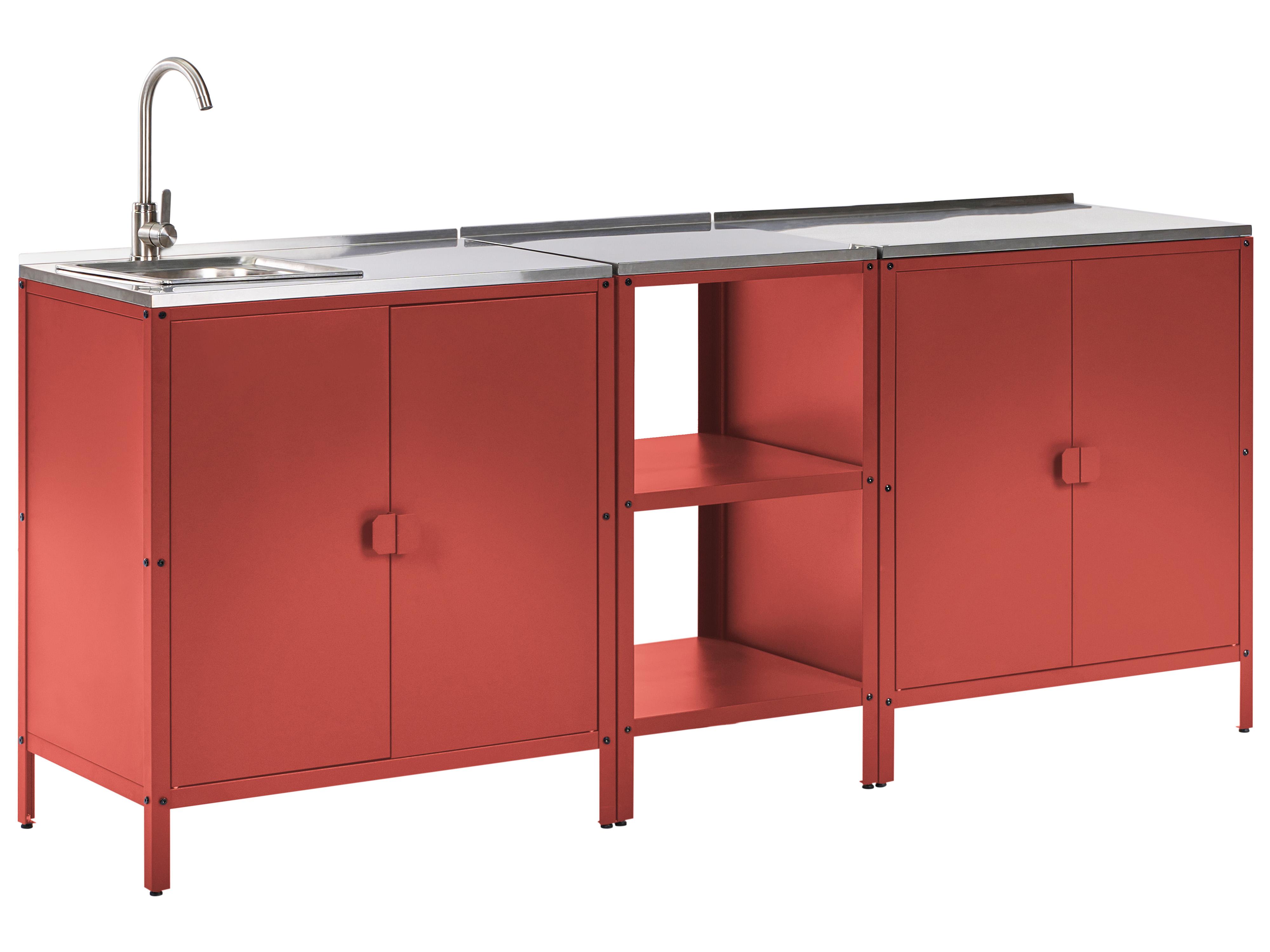Tuin keukenset 3-delig met spoelbak VILAMA Metaal Rood