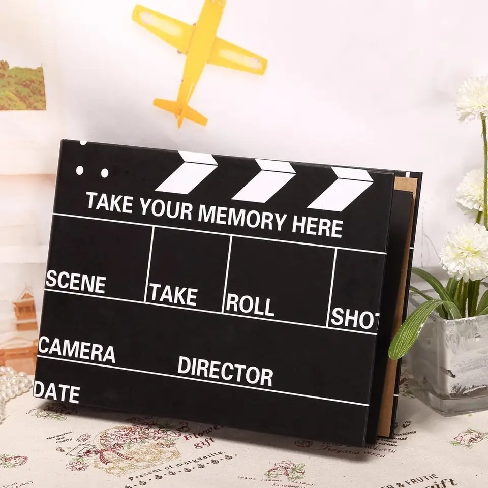 (265x190mm) Filmklappe Foto Album DIY Gästebuch Action Klappe Ringalbum - Schwarz