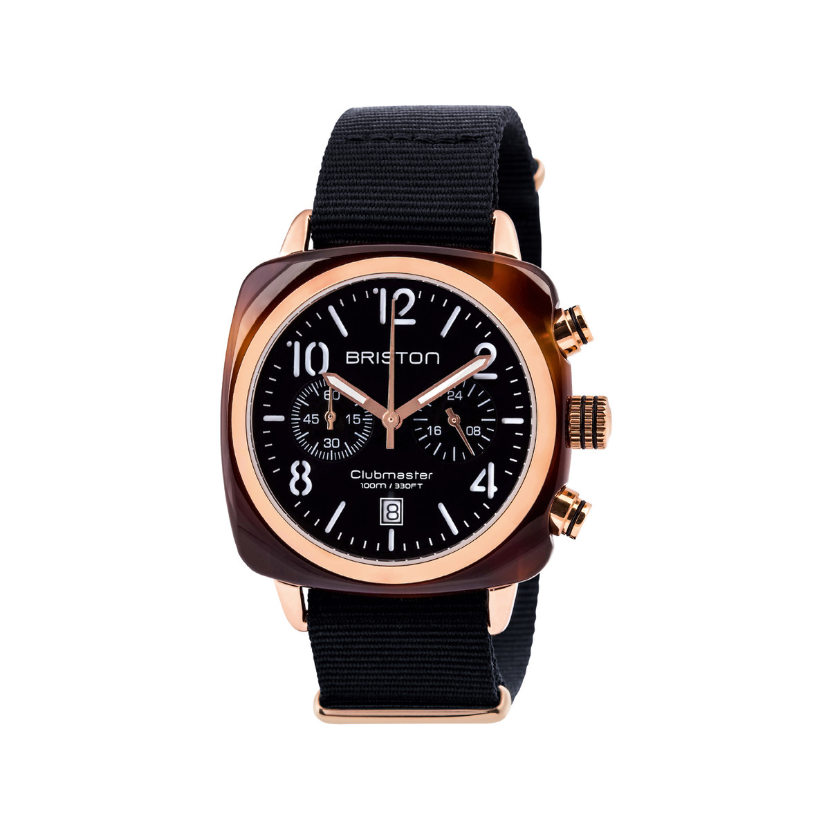 Montre BRISTON clubmaster classic chrono homme bracelet tissu noir
