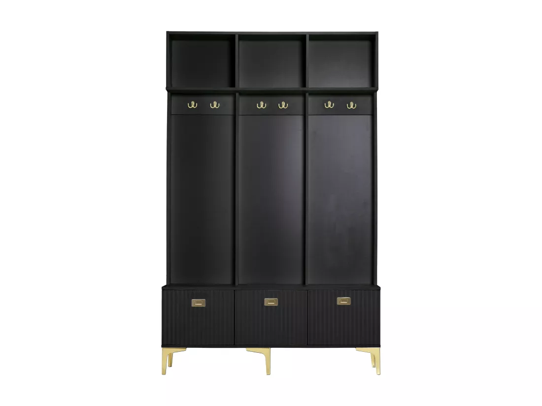 Vestiaire avec banc, 3 portes et porte-manteau - 120 x 23.5 x 191.5 - Panneau de particules - Coloris noir