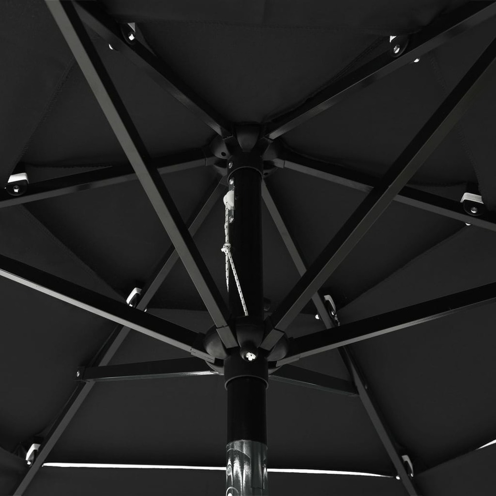 Parasol à 3 niveaux avec mât en aluminium 2 m noir
