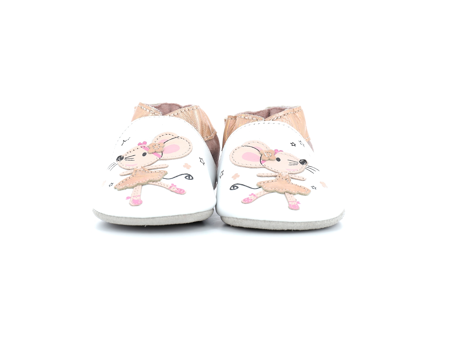 Robeez-DANCING MOUSE Cuir Blanc Rose