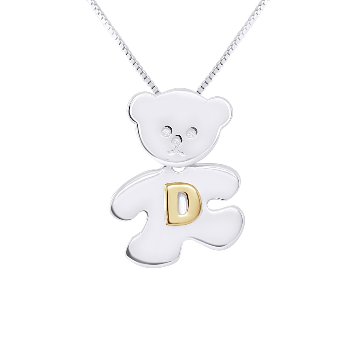 Pendentif OURSON Argent - Lettre D plaqué Or Jaune