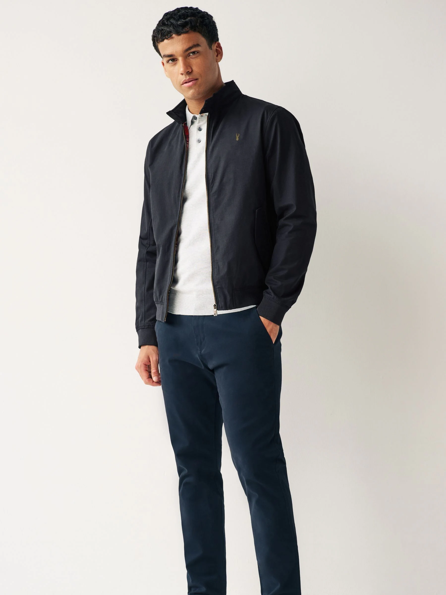 Donkerblauw - Regenbestendig Harrington jack met geruite voering