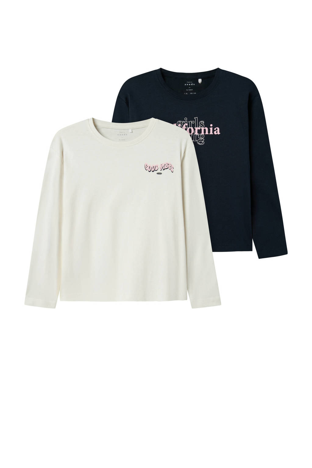 NAME IT longsleeve NKFVEEN- set van 2 offwhite/donkerblauw