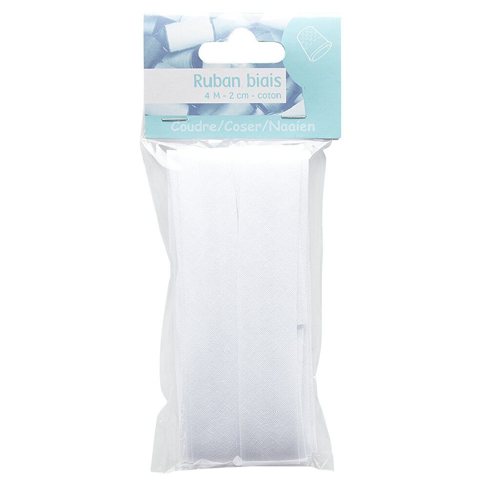Ruban biais en coton blanc