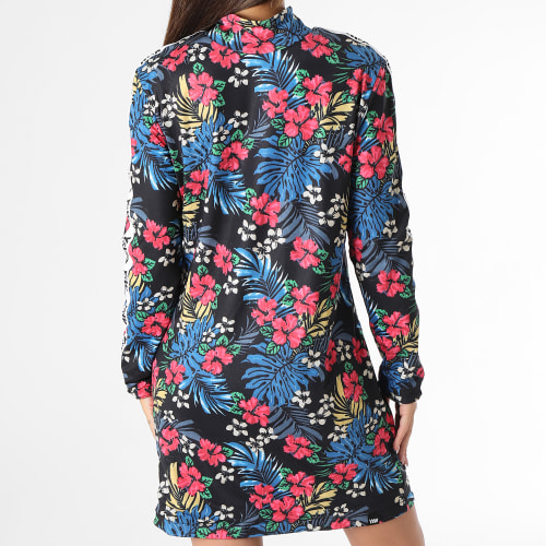 Robe Manches Longues A Bandes Femme Flower Réversible Noir Bleu Rouge