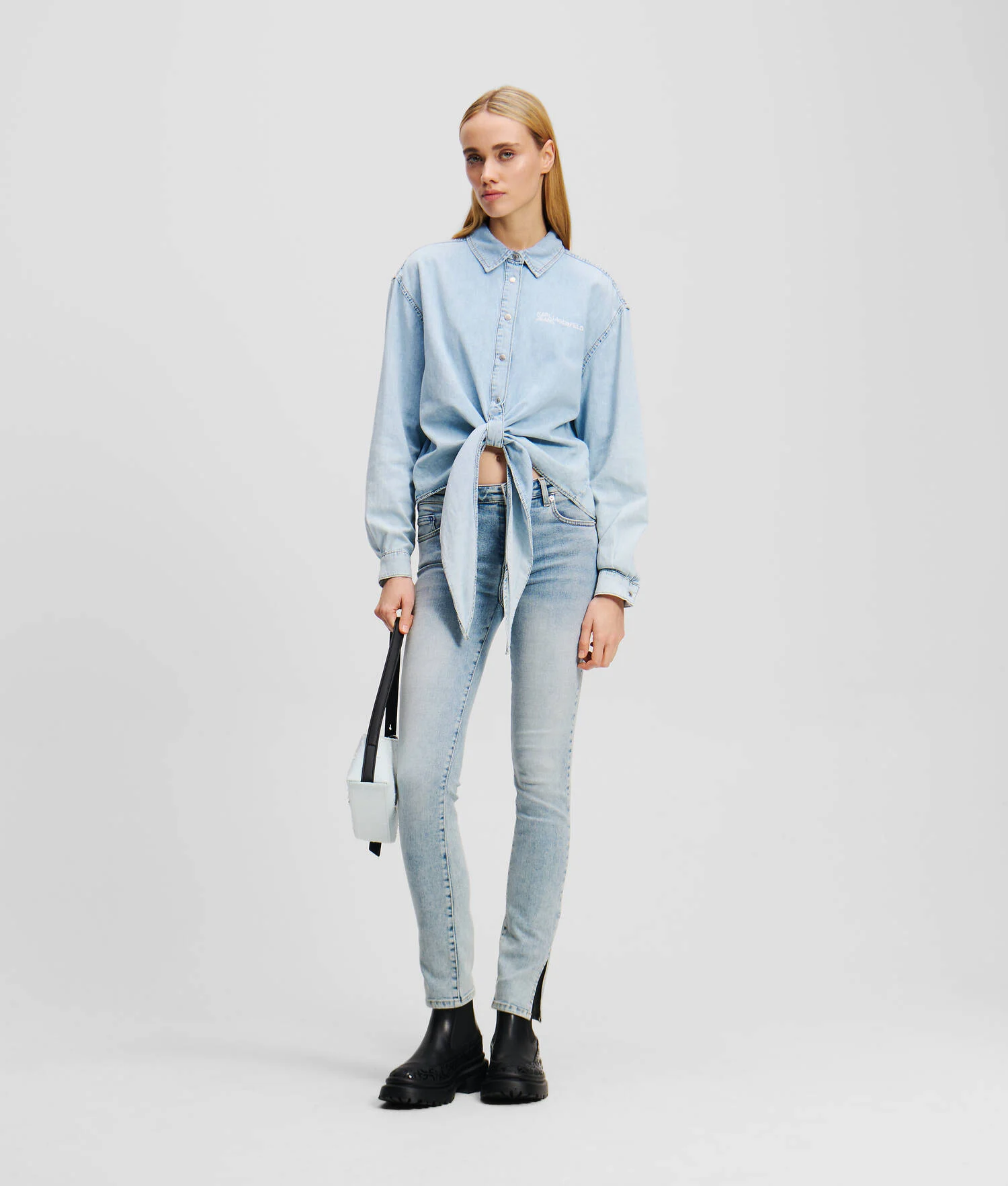 CHEMISE EN DENIM À CRAVATE - Bleu Clair