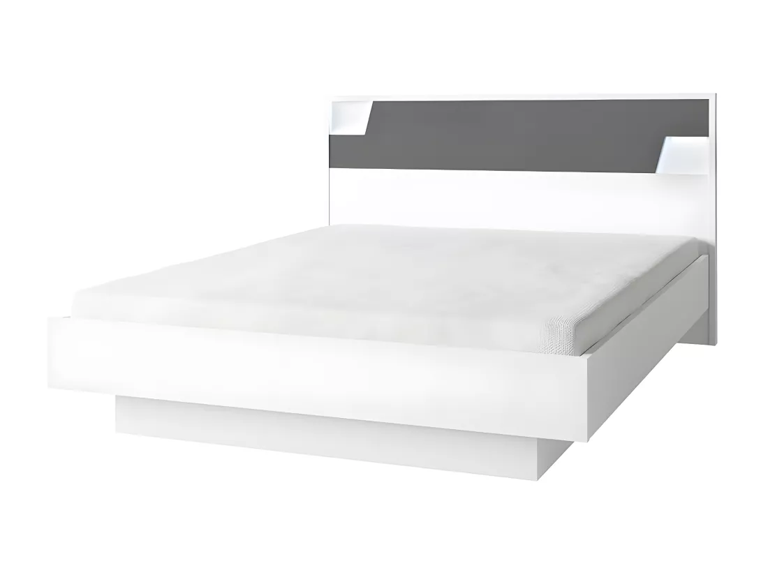 Lit FULMO 160 cm avec coffre - Coloris blanc et finition gris béton - 171 x 92 x 201 cm