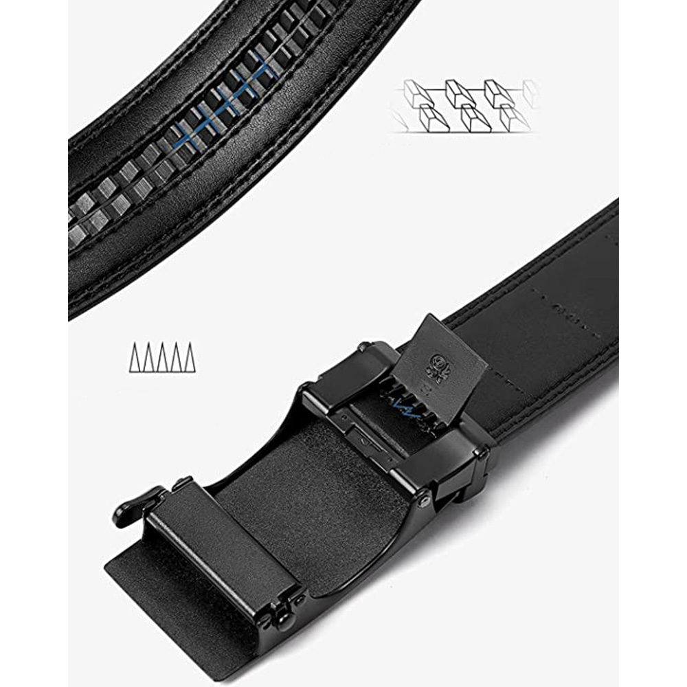 (125cm) Echtleder Gürtel Accessoire Ratschengürtel mit Schnalle - Schwarz