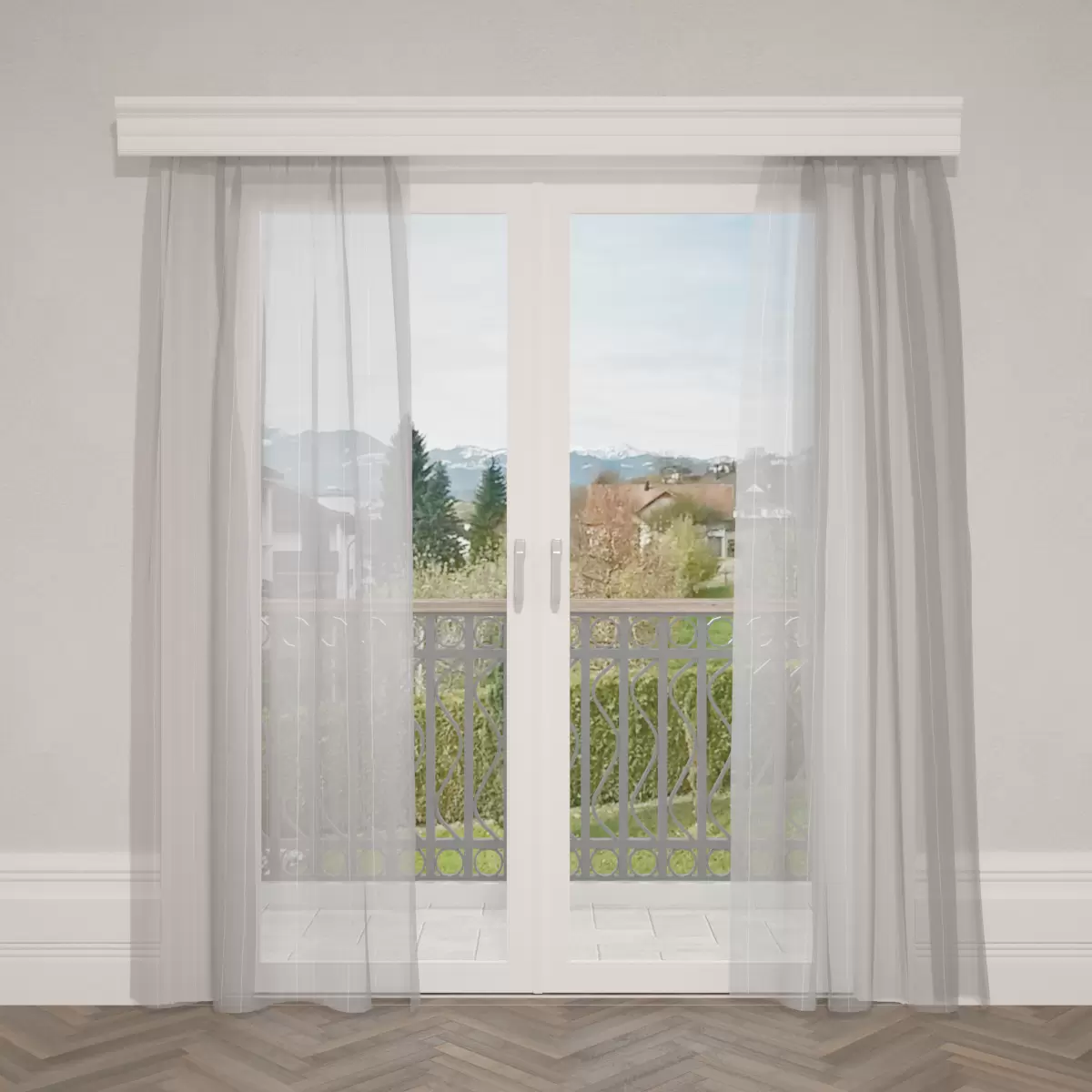Tagvorhang Organza Stripe schwarz,silber