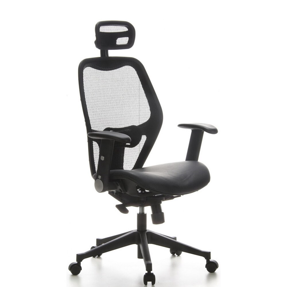 Profi Bürostuhl AIR-PORT Netzstoff/Leder mit abklappbaren Armlehnen hjh OFFICE