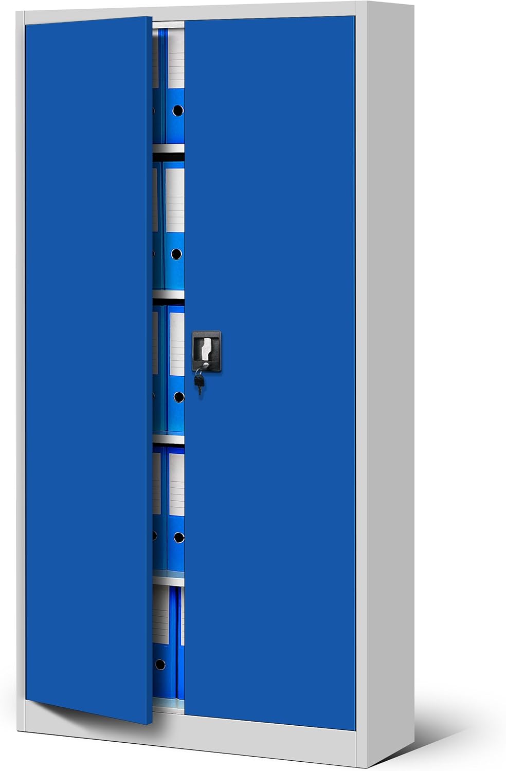 Jan Nowak Aktenschrank C001H Büroschrank Metallschrank Stahlschrank Werkzeugschrank Stahlblech Pulverbeschichtet Flügeltürschrank Abschließbar 195 cm x 90 cm x 40 cm (grau/blau)