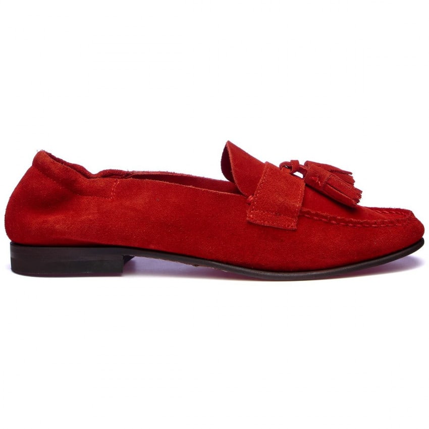 LISA Red-Mocassin pour femme en cuir suede